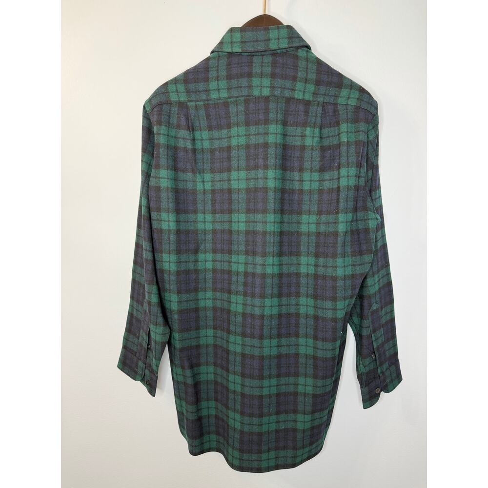PENDLETON Vintage 60s Virgin Wool Green Tartan Plaid Flannel Shirt Mens 16 L USA - Picture 10 of 10
